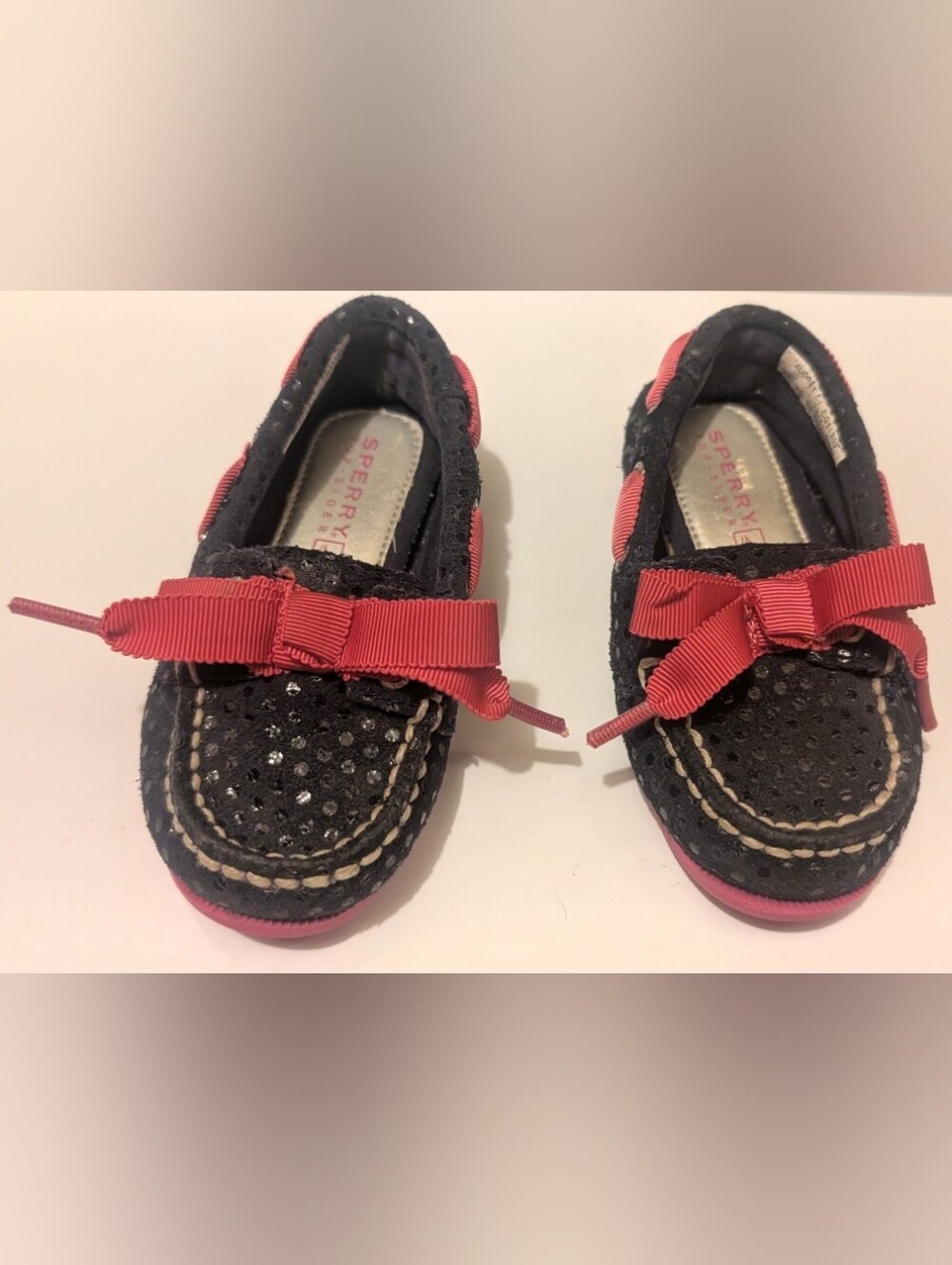SPERRY Top Sider Audrey Slip On Black Suquin W/Pink Laces Loafer Toddler 6M NWOT